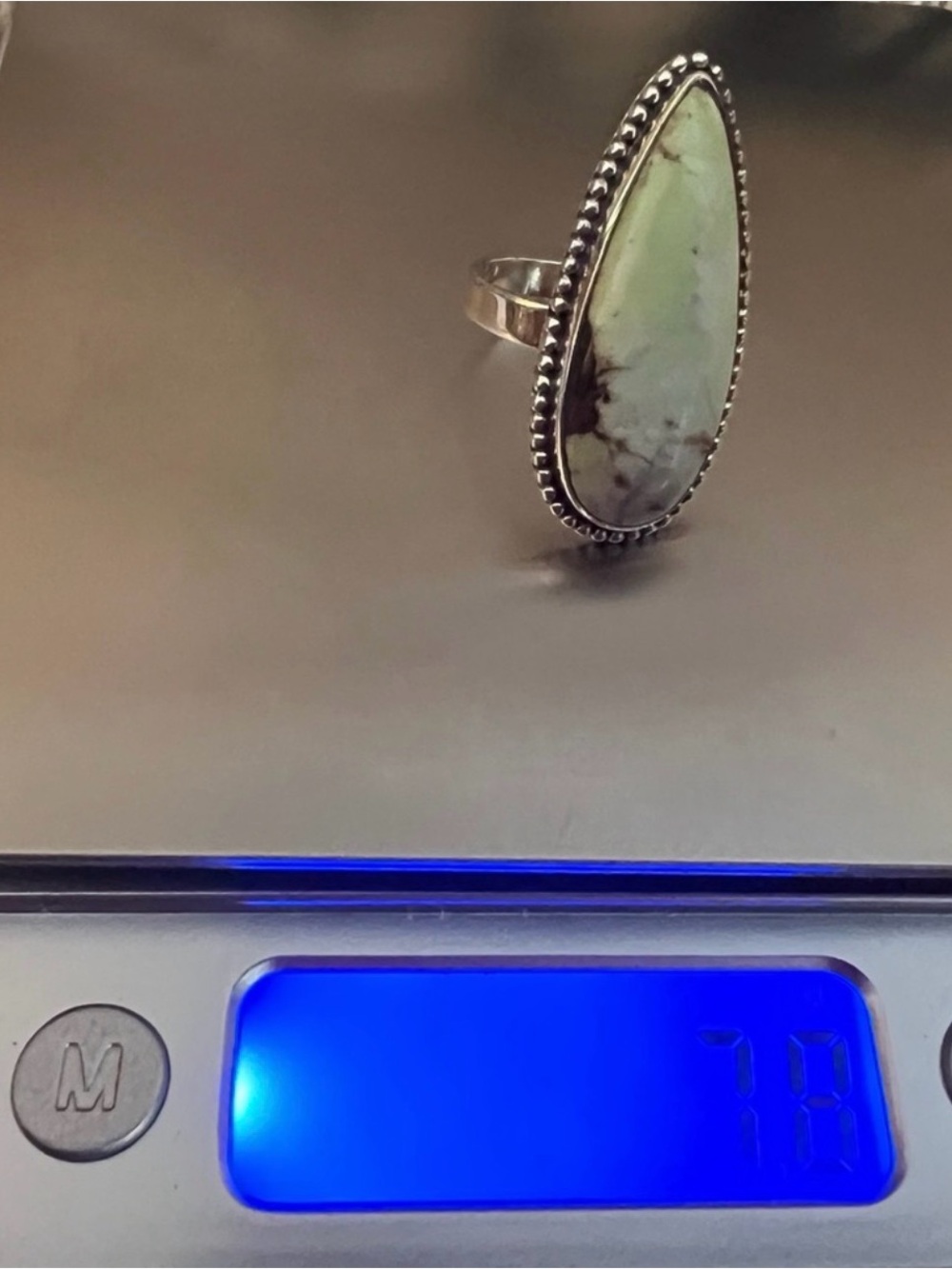 ❤️ Variscite Large Teardrop 925 Navajo Statement 3.3mm Band Ring 8.25 Gm Unisex - Picture 4 of 7